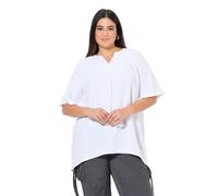 Ulla Popken Damen große Größen Übergrößen Plus Size Musselin-Bluse, A-Linie, Tunika-Ausschnitt, Halbarm schneeweiß 54+ 837919200-54+