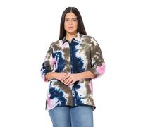 Ulla Popken Damen große Größen Übergrößen Plus Size Musselin-Bluse, Batikdruck, Hemdkragen, 3/4-Arm Marine 42+ 837908130-42+