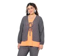 Ulla Popken Damen große Größen Übergrößen Plus Size Musselin-Bluse, doppeltes Band, V-Ausschnitt, Langarm Graphitgrau 50+ 840849110-50+