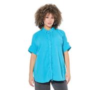 Ulla Popken Damen große Größen Übergrößen Plus Size Musselin-Bluse, Oversized, Fransen, Hemdkragen, Halbarm tiefes Aqua 46+ 838390740-46+