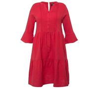 Ulla Popken Damen große Größen Übergrößen Plus Size Musselin-Kleid, A-Linie, Tunika-Ausschnitt, 3/4-Arm dunkel rosa 54+ 827333538-54+
