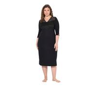 Ulla Popken Damen große Größen Übergrößen Plus Size Nachthemd, Spitzeneinsatz, V-Ausschnitt, 3/4-Arm schwarz 50+ 832325100-50+