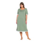 Ulla Popken Damen große Größen Übergrößen Plus Size Nachthemd, Spitzenkanten, Rundhals, Halbarm Khaki 42+ 819502187-42+
