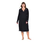 Ulla Popken Damen große Größen Übergrößen Plus Size Nachthemd, Zierpaspel, Reverskragen, Langarm schwarz 50+ 812447100-50+