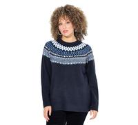 Ulla Popken Damen große Größen Übergrößen Plus Size Norweger-Pullover, Rundhals, Langarm, weicher Feinstrick Tintenblau 54+ 824410740-54+