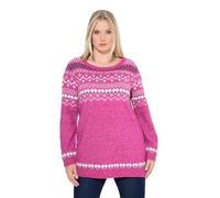Ulla Popken Damen große Größen Übergrößen Plus Size Norweger-Pullover, Rundhals, Langarm, weicher Strick Sommerbeere 50+ 834122810-50+