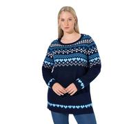 Ulla Popken Damen große Größen Übergrößen Plus Size Norweger-Pullover, Rundhals, Langarm, weicher Strick Tintenblau 54+ 834122740-54+