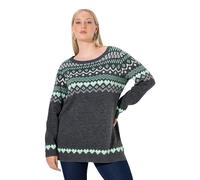 Ulla Popken Damen große Größen Übergrößen Plus Size Norweger-Pullover, Rundhals, Langarm, weicher Strick dunkelgrau Melange 46+ 834122118-46+