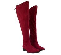 Ulla Popken Damen große Größen Übergrößen Plus Size Overknee-Stiefel, Bindeband, Reißverschluss, Weite H Schwarze Kirsche 39 800238116-39