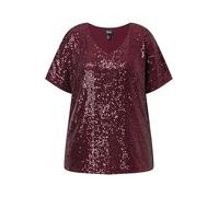 Ulla Popken Damen große Größen Übergrößen Plus Size Pailletten-Shirt, Oversized, V-Ausschnitt, Halbarm