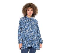 Ulla Popken Damen große Größen Übergrößen Plus Size Plissee-Bluse, Blüten, A-Linie, Hemdkragen, Langarm lichtblau 46+ 835009720-46+