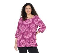 Ulla Popken Damen große Größen Übergrößen Plus Size Plissee-Bluse, Paisley, Rundhals, 3/4-Arm, doppellagig Himbeere 50+ 842265820-50+