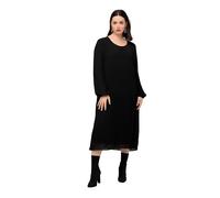 Ulla Popken Damen große Größen Übergrößen Plus Size Plissee-Midikleid, A-Linie, Rundhals, Langarm schwarz 50+ 812881100-50+
