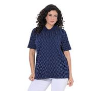 Ulla Popken Damen große Größen Übergrößen Plus Size Poloshirt, Punkte, Polokragen, Halbarm, Pima Cotton Tintenblau 50+ 850117740-50+