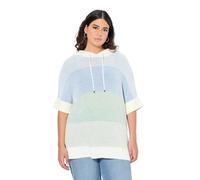 Ulla Popken Damen große Größen Übergrößen Plus Size Pullover, Blockstreifen, Kapuze, Halbarm mintgrün 54+ 825940437-54+