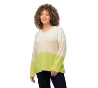Ulla Popken Damen große Größen Übergrößen Plus Size Pullover, Blockstreifen, V-Ausschnitt, Langarm limettengrün 54+ 823750403-54+