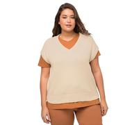 Ulla Popken Damen große Größen Übergrößen Plus Size Pullunder, tiefer V-Ausschnitt, ärmellos, Biobaumwolle Popcorn 54+ 802854668-54+