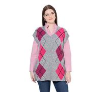 Ulla Popken Damen große Größen Übergrößen Plus Size Pullunder, V-Ausschnitt, Rhombenmuster, ärmellos grau Melange 50+ 808418123-50+