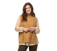 Ulla Popken Damen große Größen Übergrößen Plus Size Pullunder, Zopfmuster, Stehkragen, ärmellos, Biobaumwolle senf 54+ 812344305-54+