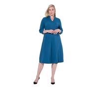 Ulla Popken Damen große Größen Übergrößen Plus Size Punto-di-Roma-Kleid, A-Linie, V-Ausschnitt, 3/4-Arm Petrolblau 50+ 827043750-50+
