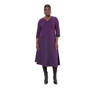 Ulla Popken Damen große Größen Übergrößen Plus Size Punto-Kleid, A-Linie, Tafteinsatz, V-Ausschnitt, 3/4-Arm dunkelviolett 54+ 833465844-54+
