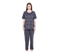 Ulla Popken Damen große Größen Übergrößen Plus Size Pyjama, Blüten, Stickerei, Rundhals, Halbarm dunkelgrau 50+ 842589102-50+