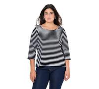 Ulla Popken Damen große Größen Übergrößen Plus Size Ringelshirt, Classic Fit, Rundhals, 3/4-Arm schwarz 46+ 837114100-46+