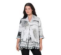 Ulla Popken Damen große Größen Übergrößen Plus Size Satinbluse, Bordüren, A-Linie, Kelchkragen, 3/4-Arm schwarz 50+ 849988100-50+