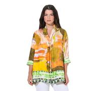 Ulla Popken Damen große Größen Übergrößen Plus Size Satinbluse, Bordüren, A-Linie, Kelchkragen, 3/4-Arm Hellorange 58+ 849988666-58+