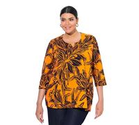 Ulla Popken Damen große Größen Übergrößen Plus Size Shirt, Blätter, A-Linie, Tunika-Ausschnitt, 3/4-Arm Clementine 54+ 843138666-54+
