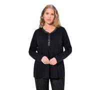 Ulla Popken Damen große Größen Übergrößen Plus Size Shirt, Glitzer-Knopfleiste, V-Ausschnitt, Langarm