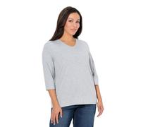 Ulla Popken Damen große Größen Übergrößen Plus Size Shirt, Herzstickerei, Classic, V-Ausschnitt, 3/4-Arm hellgrau mélange 46+ 845395134-46+