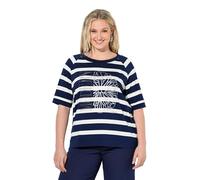 Ulla Popken Damen große Größen Übergrößen Plus Size Shirt, Ringel, Zitrusmotiv, Rundhals, Halbarm Marine 58+ 847476770-58+