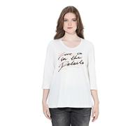 Ulla Popken Damen große Größen Übergrößen Plus Size Shirt, Schriftdruck, A-Linie, V-Ausschnitt, 3/4-Arm Offwhite 42+ 841409200-42+