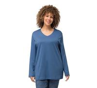 Ulla Popken Damen große Größen Übergrößen Plus Size Shirt, V-Ausschnitt, Relaxed, Langarm denimblau 62+ 725334722-62+