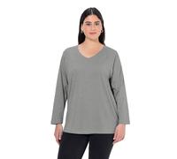 Ulla Popken Damen große Größen Übergrößen Plus Size Shirt, V-Ausschnitt, Relaxed, Langarm hellgrau mélange 42+ 725334134-42+