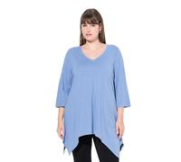 Ulla Popken Damen große Größen Übergrößen Plus Size Shirt, Zipfelsaum, V-Ausschnitt, 3/4-Arm, Biobaumwolle kornblumenblau 46+ 808082710-46+