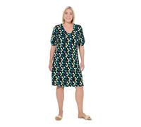 Ulla Popken Damen große Größen Übergrößen Plus Size Strandkleid, Punkte, Zierbänder, V-Ausschnitt, Halbarm schwarz 50+ 837505100-50+