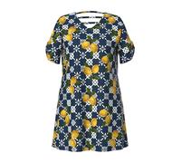 Ulla Popken Damen große Größen Übergrößen Plus Size Strandkleid, Zitronen, A-Linie, V-Ausschnitt, Halbarm dunkelblau 50+ 847348750-50+