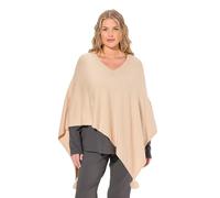 Ulla Popken Damen große Größen Übergrößen Plus Size Strick-Poncho, Zipfelsaum, Quaste, V-Ausschnitt, ärmellos Natur Melange 58-64 822569201-3+