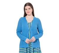 Ulla Popken Damen große Größen Übergrößen Plus Size Strickjacke, Ajour, V-Ausschnitt, Langarm, Biobaumwolle himmelblau 58+ 839372726-58+