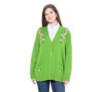 Ulla Popken Damen große Größen Übergrößen Plus Size Strickjacke, Blüten-Stickerei, V-Ausschnitt, Langarm grasgrün 50+ 841055426-50+