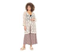 Ulla Popken Damen große Größen Übergrößen Plus Size Strickjacke, Blüten, Wellenkanten, V-Ausschnitt, Langarm vanille 62+ 838480150-62+