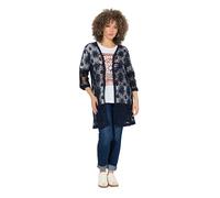 Ulla Popken Damen große Größen Übergrößen Plus Size Strickjacke, Blüten, Wellenkanten, V-Ausschnitt, Langarm Marine 46+ 838480130-46+