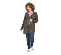 Ulla Popken Damen große Größen Übergrößen Plus Size Strickjacke, Lochstrick, Oversized, V-Ausschnitt olivgrau 46+ 829032200-46+