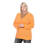 Ulla Popken Damen große Größen Übergrößen Plus Size Strickjacke, Patentstrick, V-Ausschnitt, Langarm, Wollanteil neon orange 46+ 841369643-46+