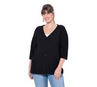 Ulla Popken Damen große Größen Übergrößen Plus Size Strickjacke, V-Ausschnitt, 3/4-Arm, Biobaumwolle