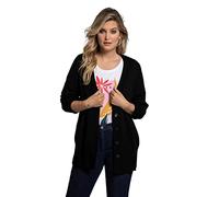 Ulla Popken Damen Strickjacke, V-ausschnitt, Knopfleiste, Feinstrick Shirt Tight, Schwarz, 58-60 EU