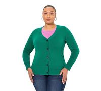 Ulla Popken Damen große Größen Übergrößen Plus Size Strickjacke, V-Ausschnitt, Knopfleiste, Feinstrick smaragd grün 42+ 791605469-42+