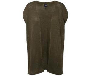 Ulla Popken Damen große Größen Übergrößen Plus Size Strickweste, Palme, Oversized, offene Form, ärmellos Wald grün 54+ 828023200-54+